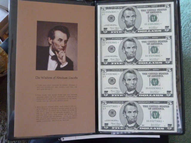 2003 Uncut Sheet of 4 Crisp Uncirculated Five Dollar Bills
