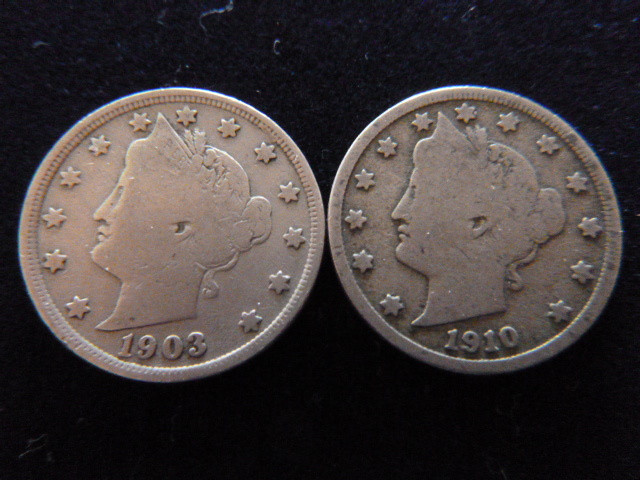 1903 and 1910 United States V Cents Coins