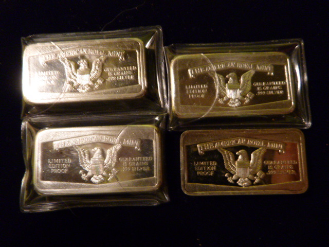 4 American Royal Mint Eaglet Ingot Silver Bars