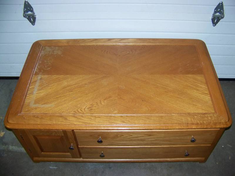 lot 19 image: Light Oak, Wood Coffee Table and Wood Hanging Organizer