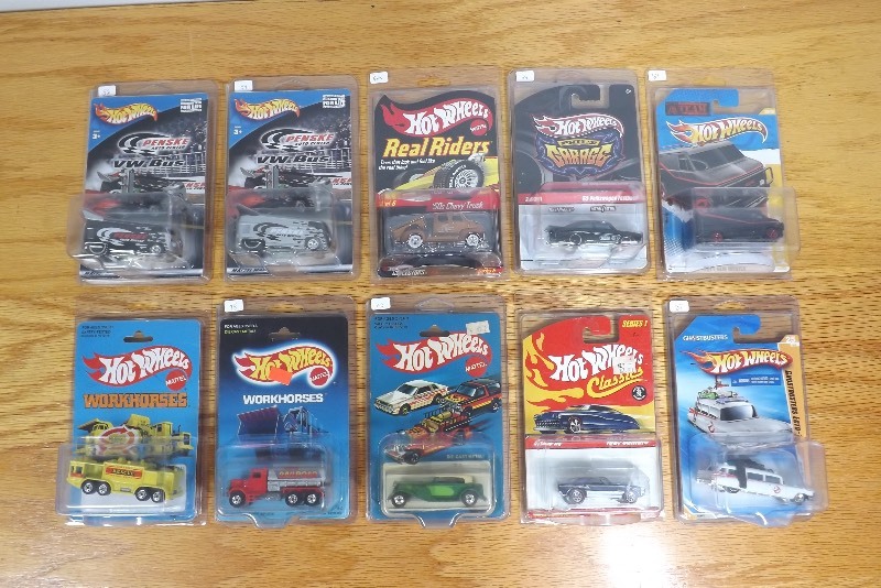 10 MINT on Card Assorted Higher End Hot Wheels in Protecters
