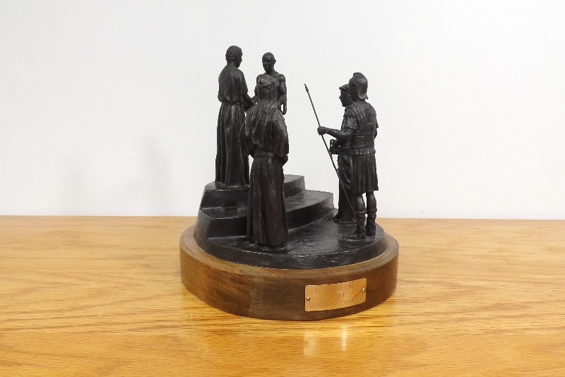 Vintage Signed I Find No Guilt Crucifixion Bronze Sculpture