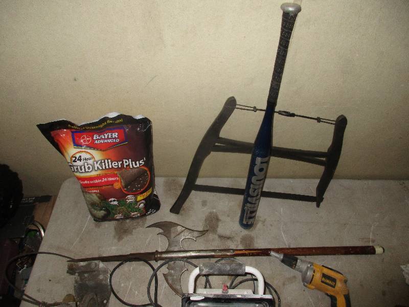 lot 97 image: saw baseball bat light dewalt drill boat crank