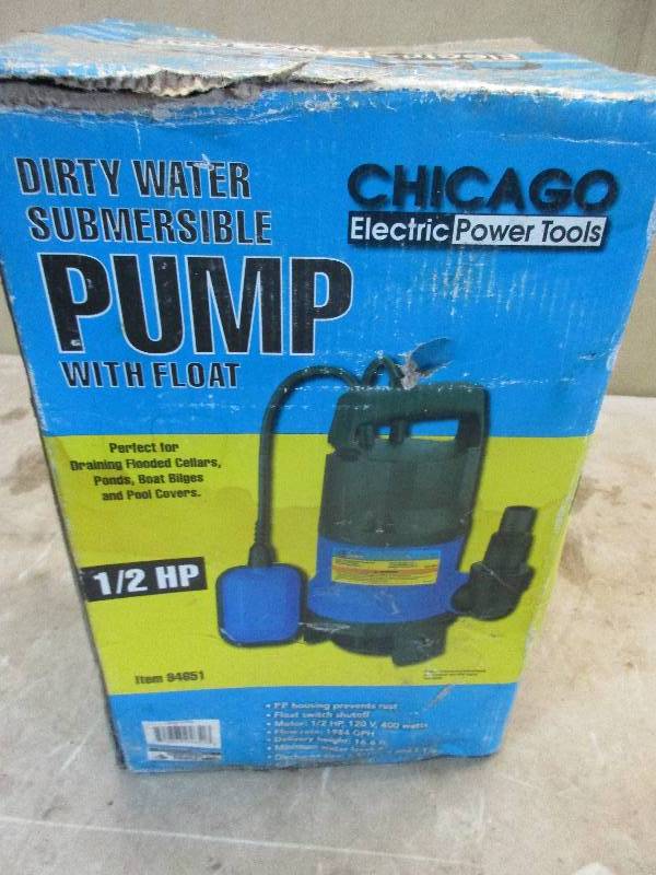 lot 153 image: Chicago electric dirty water submersible pump w float 12hp
