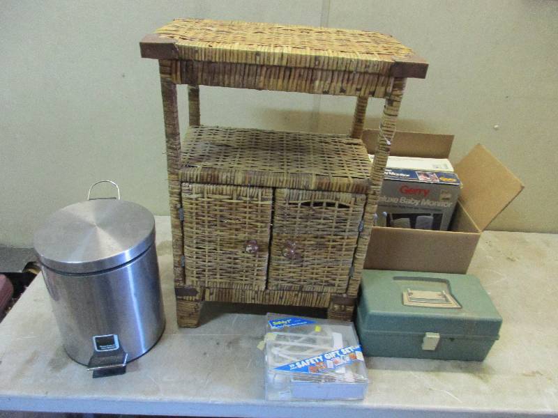 lot 236 image: wicker stand tool box baby monitors trash can
