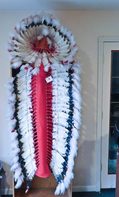 Headdress, war bonnet and trailer good condition but a bit dusty