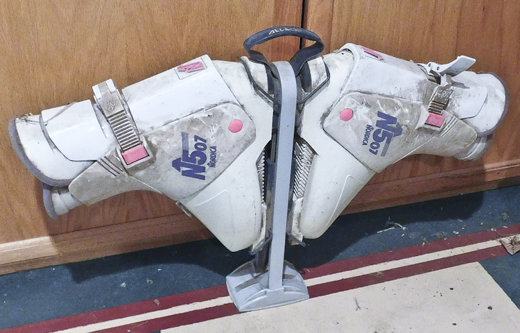 skis poles and boot set