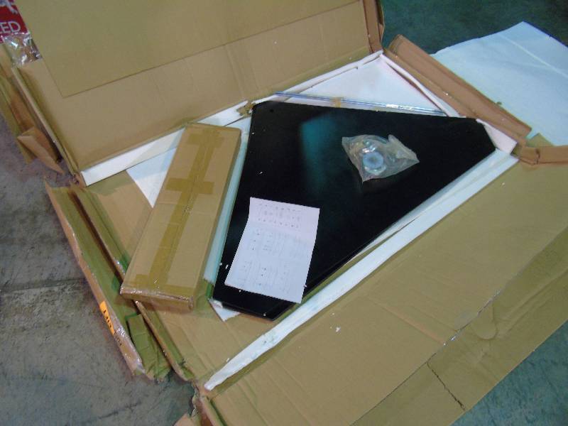 lot 128 image: Walker Edison 44-Inch Glass and Metal Corner TV Stand, Black