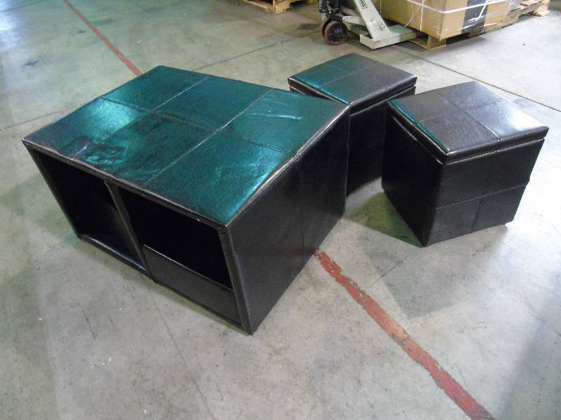 lot 202 image: 3Pc Coffee Table Ottoman Set - Black Color
