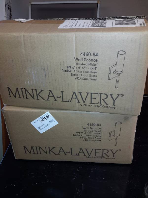 MINKA LAVERY, Brushed Nickel Wall sconce.. 2 New