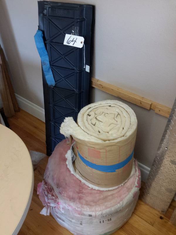 3 rolls of Fibre Glass insulation, Plastic Vent Plastic, (about 25 sheets)
