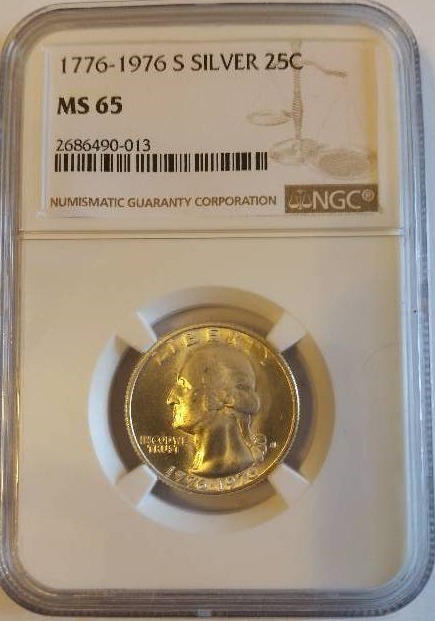 NGC Certified 1776-1976 S (San Francisco Mint) Silver Bicentennial Washington Quarter in MS 65 Condition