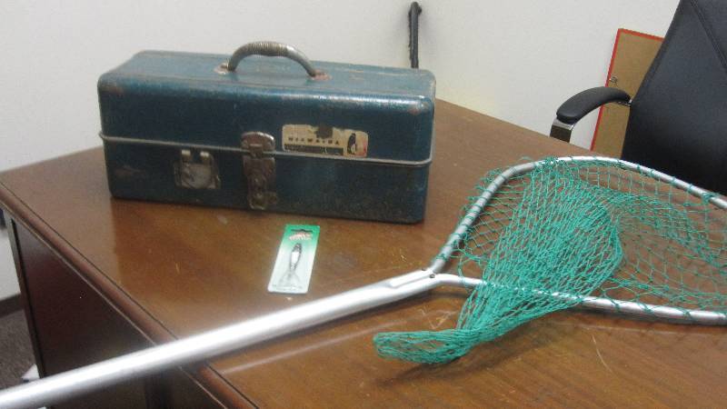 Vintage Tackle Box, Lure and net