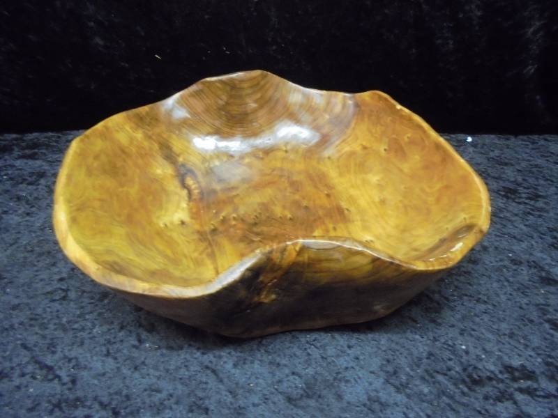Handcarved Wood Bowl, 13x4, Marked CON, beautiful, small chip on rim