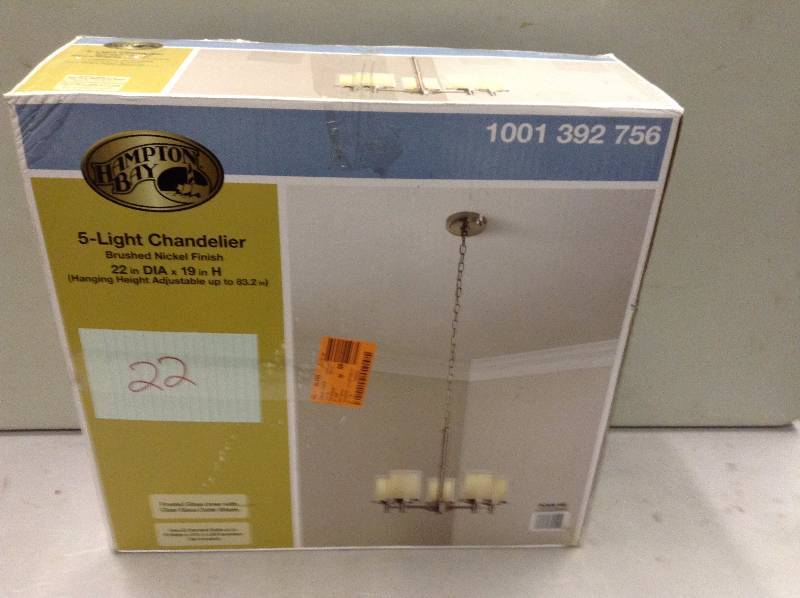 lot 22 image: Hampton Bay 5 Light Chandelier Never Used