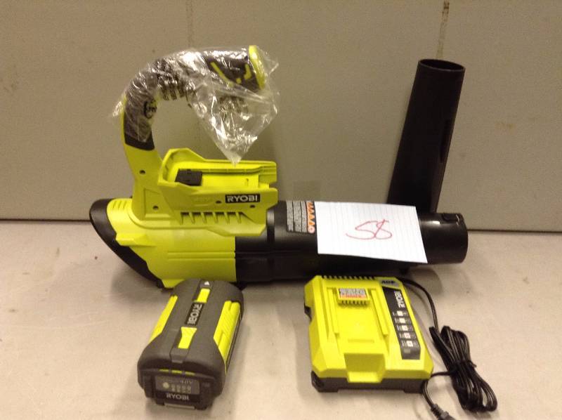 lot 58 image: Ryobi 155 MPH 300 CFM 40-Volt Lithium-Ion Cordless Jet Fan Leaf Blower Never used stock and actual Pictures used