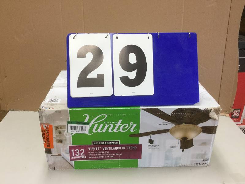 lot 29 image: Hunter Viente 52 in. Indoor Roman Bronze Flushmount Ceiling Fan stock and actual photos used to display item