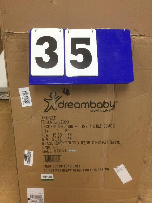 lot 35 image: Dreambaby Chelsea 40 in. H Extra Tall Auto Close Security Gate in Black with Extensions stock and actual photos used to display item