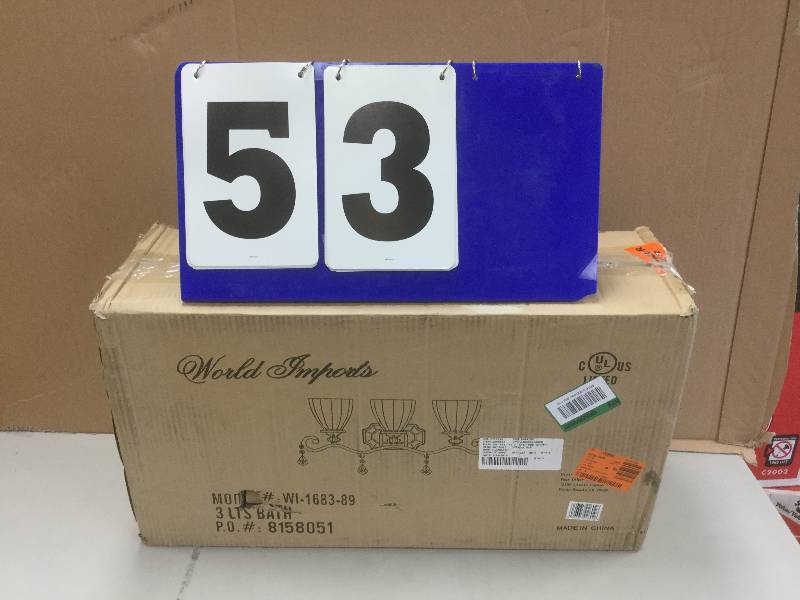 lot 53 image: World Imports  Avila Collection 3-Light Bronze Bath Bar Light stock and actual photos used to display item
