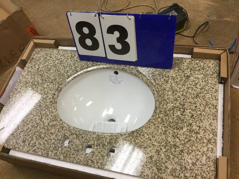 lot 83 image: Pegasus 37 in. Granite Vanity Top in Montesol with White Bowl stock and actual photos used to display item