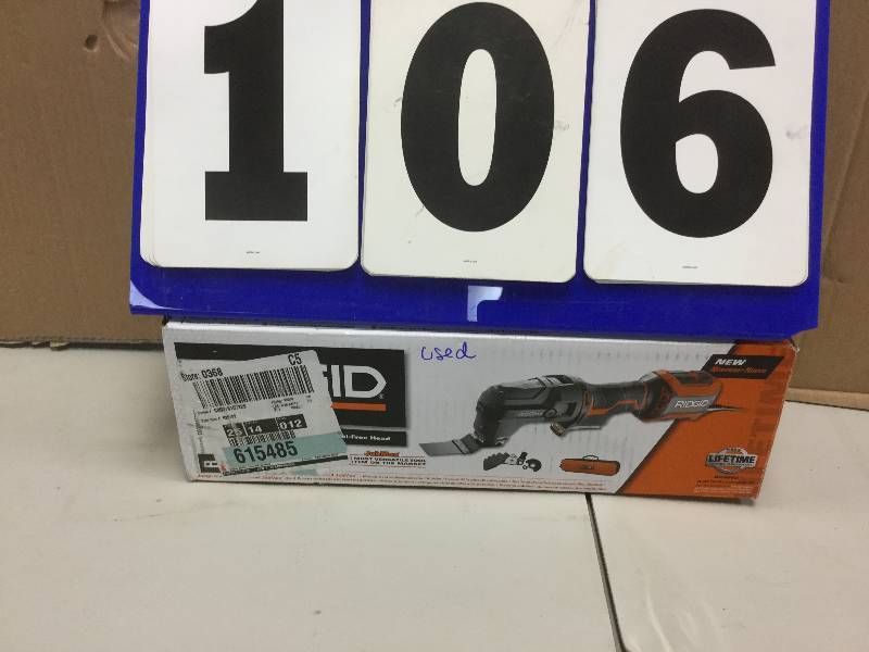 lot 106 image: Ridgid JobMax 4 Amp Multi-Tool with Tool-Free Head used in working conditions
