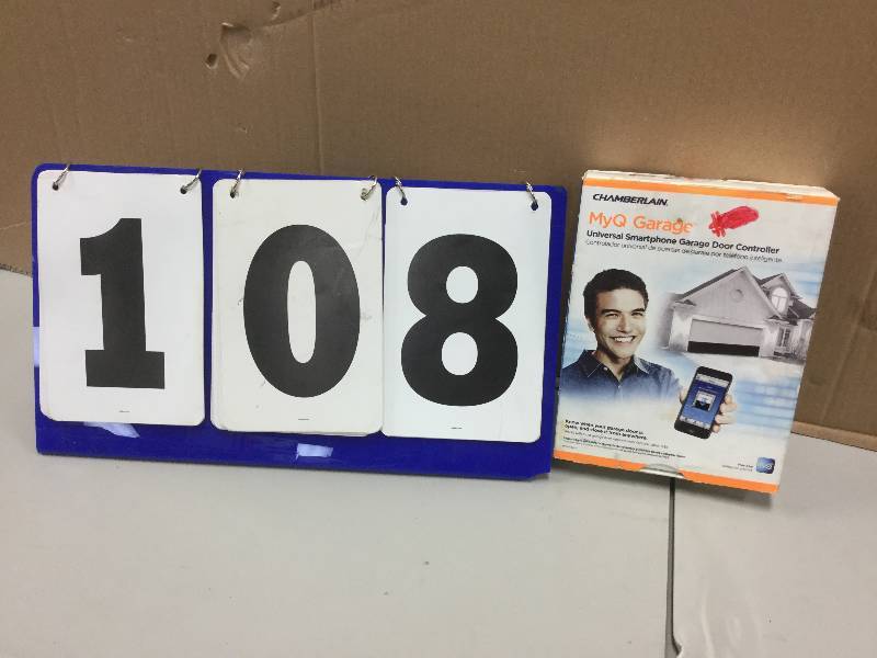 lot 108 image: Chamberlain MyQ Universal Smartphone Garage Door Controller stock and actual photos used to display item