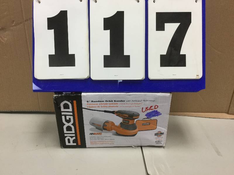 lot 117 image: Ridgid 5 in. Random Orbital Sander with AIRGUARD Technology used in good working condition