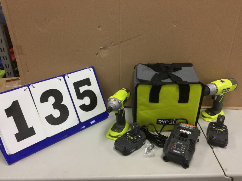 lot 135 image: Ryobi P882 One 18V LithiumIon Drill and Impact Driver Kit never used