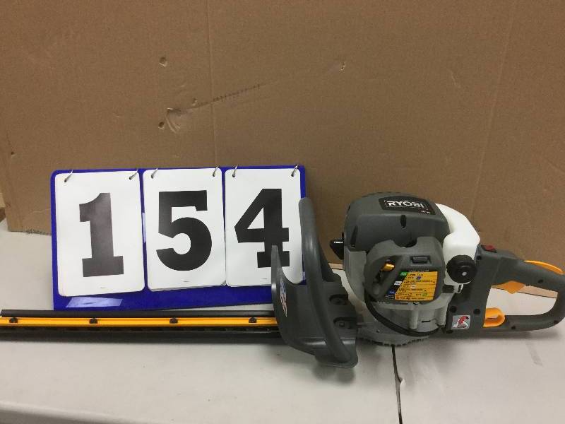 lot 154 image: Ryobi 26 cc Gas Hedge Trimmer features a 26 cc 2-Cycle engine never used