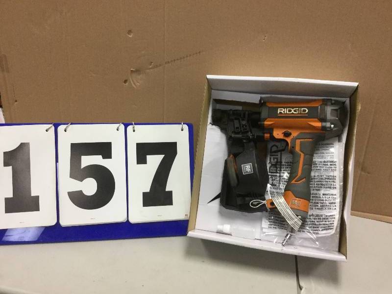 lot 157 image: Ridgid 15 degree 1 34 in coil roofing nailer never used