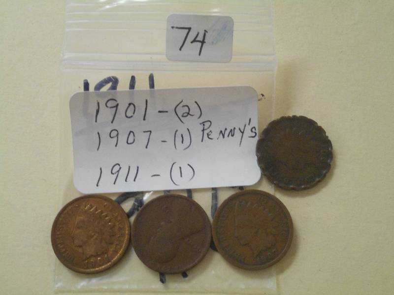 (6) Pennies (2) 1901, 1907, 1911...