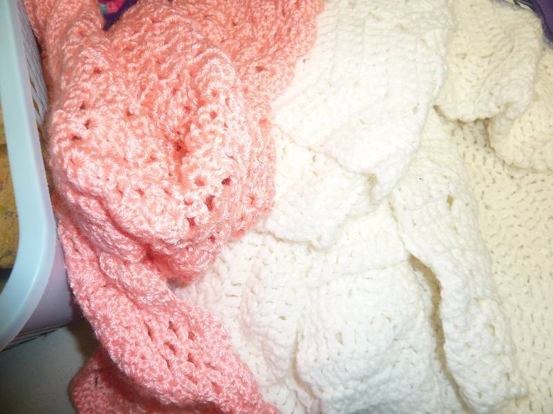 Tub of Baby Clothes & Hand Made Blankets