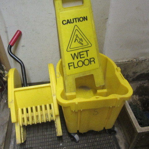 lot 102 image: Mop Bucket, Wet Floor Sign