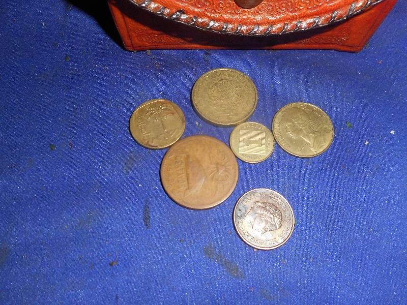 MISC COINS AND LEATHER CASE