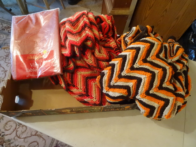 lot 26 image: 2 Afgans and Table Cloth New
