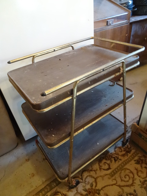 lot 65 image: Vintage Metal Tea Cart On Wheels