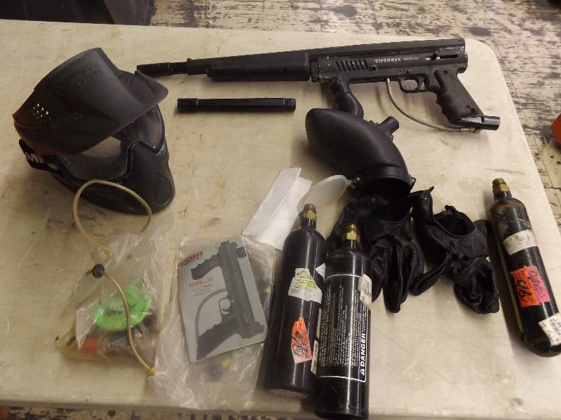 PAINT BALL GUN AND SAFETY EQUIPMENT