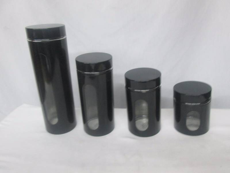 lot 39 image: Chefs Mark Metal Canisters with Windows - Set of 4
