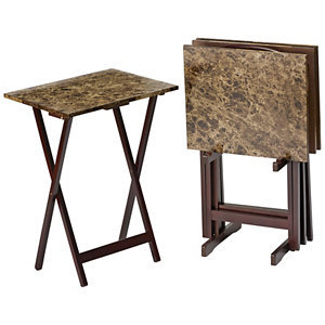 lot 16 image: Alcove 5-pc. Marble-Look TV Tray Set - Espresso