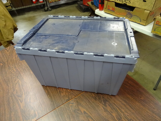 lot 85 image: Plastic Tote with Fold Down Lid