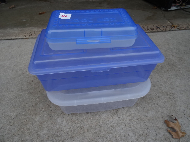 lot 126 image: 3 Small Plastic Totes