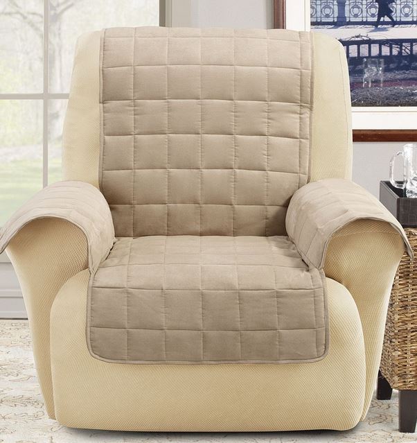 lot 14 image: Sure Fit Ultimate Waterproof Suede Recliner Cover - Taupe Color