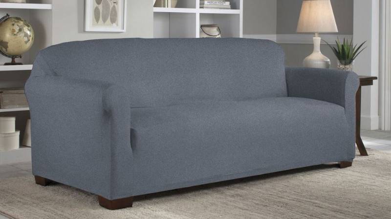 lot 36 image: Serta Reversible Stretch Suede 1-Pc. Sofa Cover - Gray