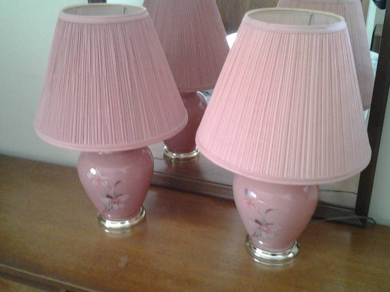 Pair Of Pink Floral Lamps With Shades