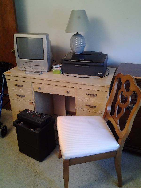 Desk, Chair, Epson Printer, Paper Shredder, TV With Remote