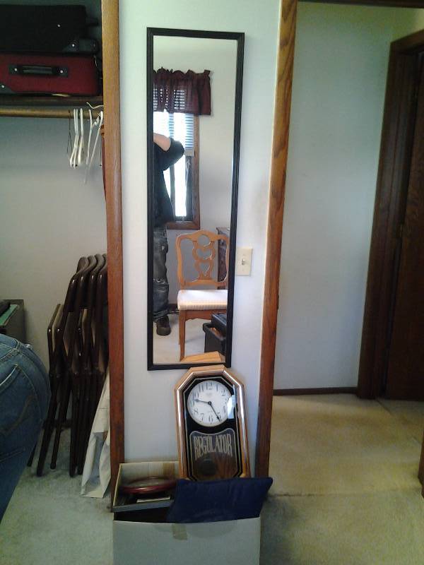 Full Length Mirror, Elgin Clock, Box Of Misc Pictures & Frames
