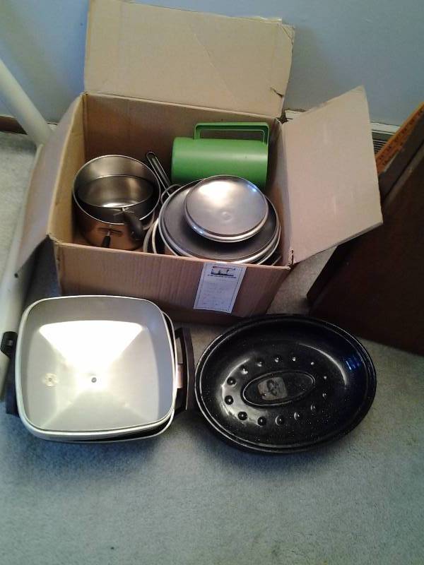 Box Lot-Kitchen Pots, Pans Roaster, Electric Skillet