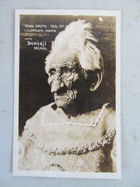 lot 35 image: Vintage RPPC Chief John Smith 131 Year Old Chippewa