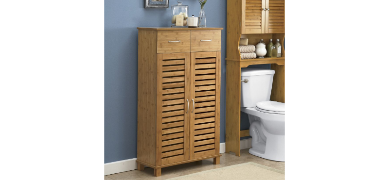 Bamboo-Finish Towel Cabinet open bo...