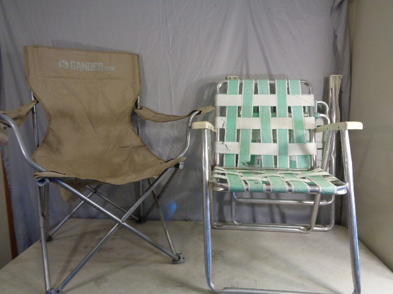 lot 165 image: Folding Camp Chair and 2 Aluminum Folding Chairs